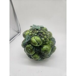 Vintage‎ Inarco Covered Bowl Green Mist Apples & Grapes Basket Made Japan Decor